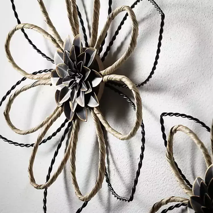 Wall Plaques-Kirklands Home Metal and Twine Flower Wall Plaques, Set of 2