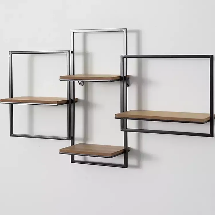 Shelves-Kirklands Home Quadrate Multi-Level Black Metal Wall Shelf