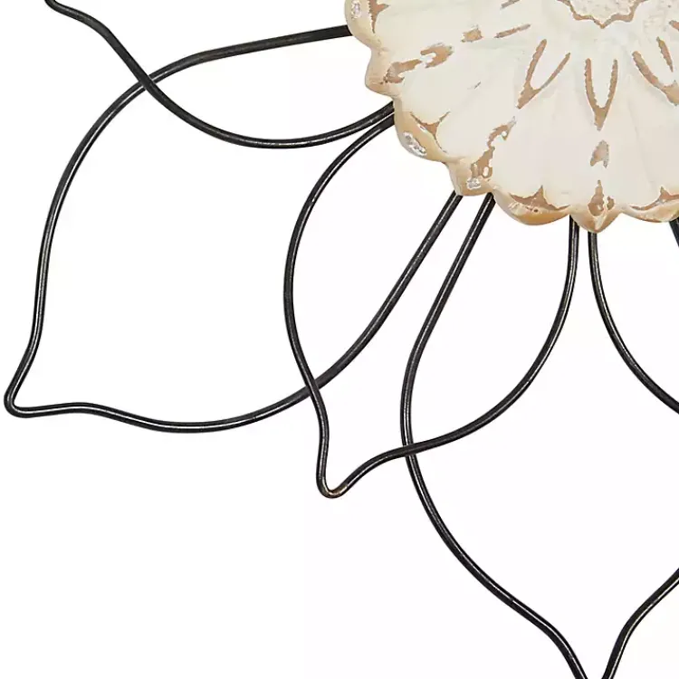 Wall Plaques-Kirklands Home Black Metal and Wood Floral Wall Plaques, Set of 2