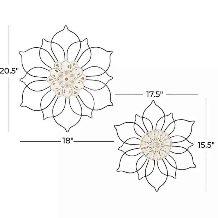 Wall Plaques-Kirklands Home Black Metal and Wood Floral Wall Plaques, Set of 2