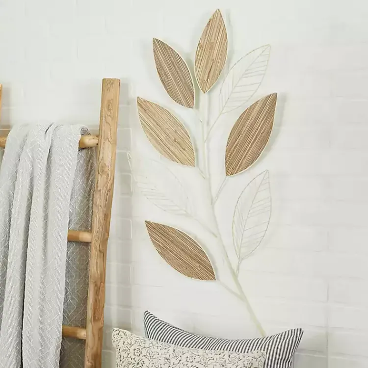 Wall Plaques-Kirklands Home White Metal and Reed Leaf Wall Plaque