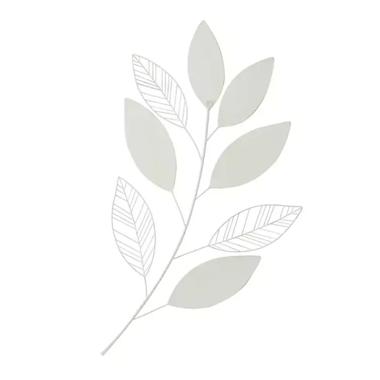 Wall Plaques-Kirklands Home White Metal and Reed Leaf Wall Plaque