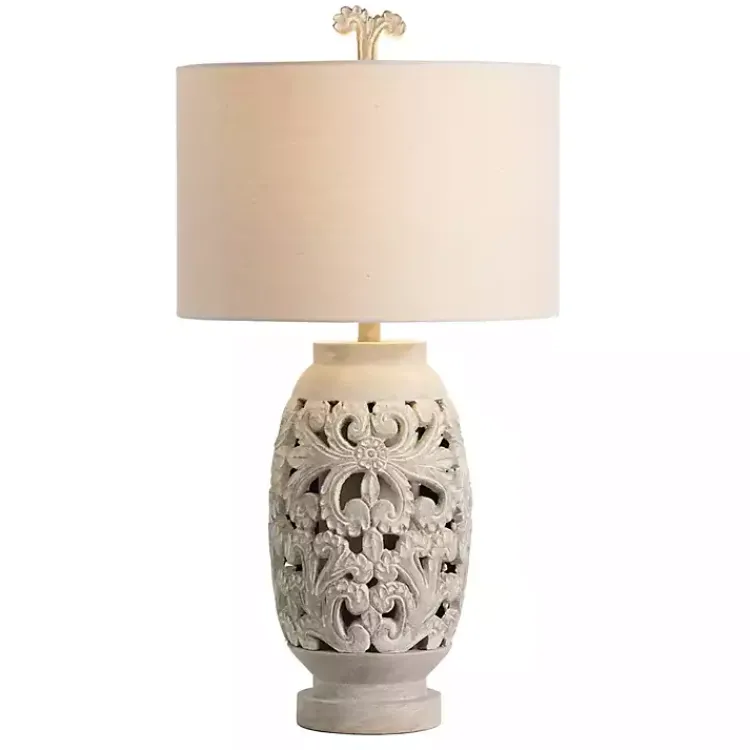 Table Lamps-Kirklands Home Cream Carved Floral Table Lamp Ivory