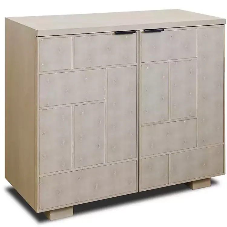 Cabinets & Sideboards-Kirklands Home Light Cream Shagreen Tiled Cabinet Ivory