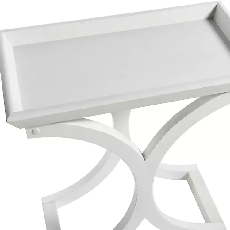 Accent & End Tables-Kirklands Home Fir Wood Curved Tray C-Table White