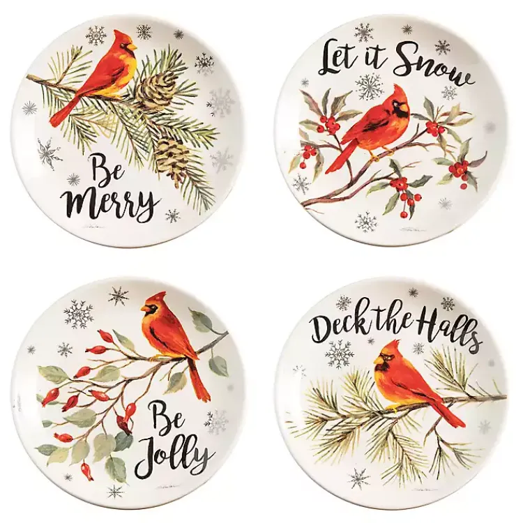 Serving & Entertaining-Kirklands Home Cardinal Christmas Ceramic Plates, Set of 4