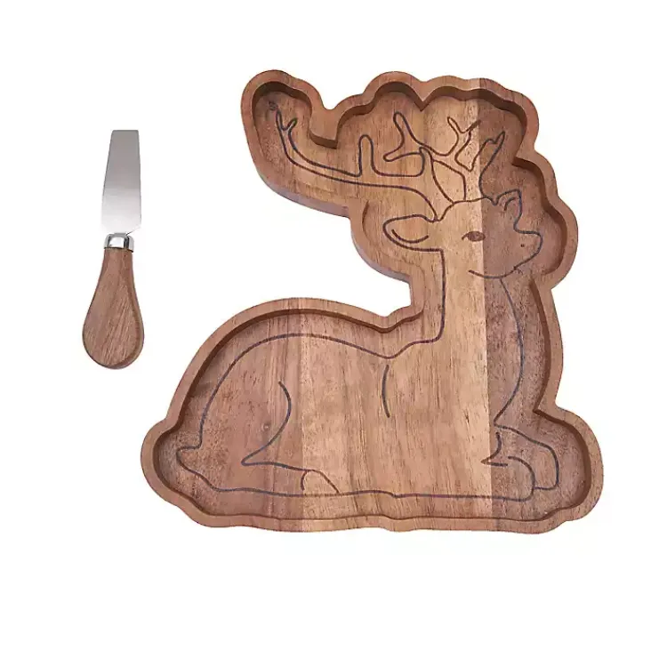 Serving & Entertaining-Kirklands Home Wood Reindeer Serving Board with Spreader Brown