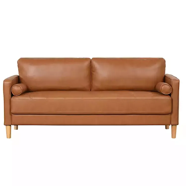 Sofas & Loveseats-Kirklands Home Caramel Faux Leather Chelsea Sofa Brown