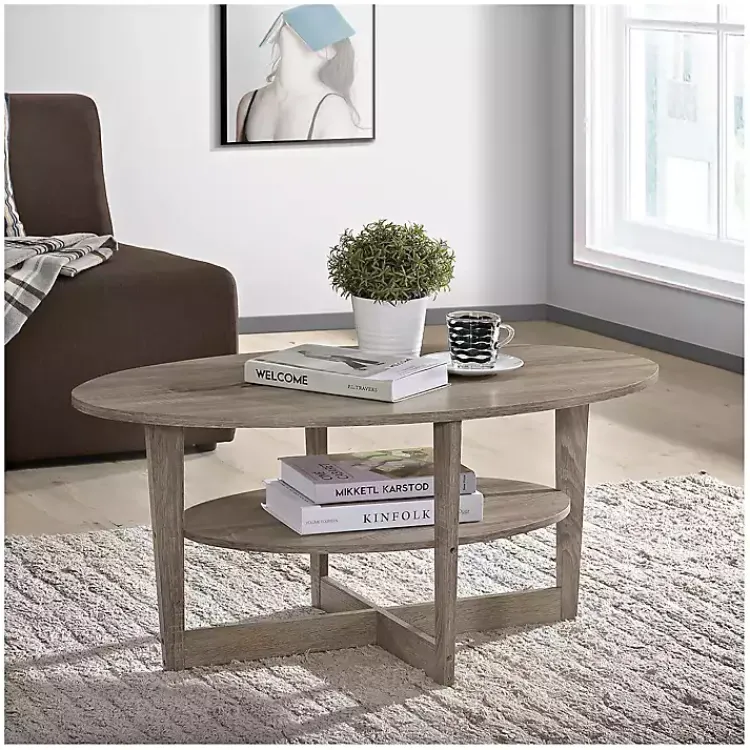 Coffee Tables-Kirklands Home Sandstone Oval Coffee Table Tan