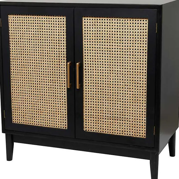 Cabinets & Sideboards-Kirklands Home Black Cane 2-Door Media Cabinet