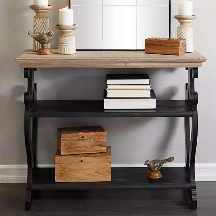 Console Tables-Kirklands Home Natural and Wood 3-Tier Console Table Black