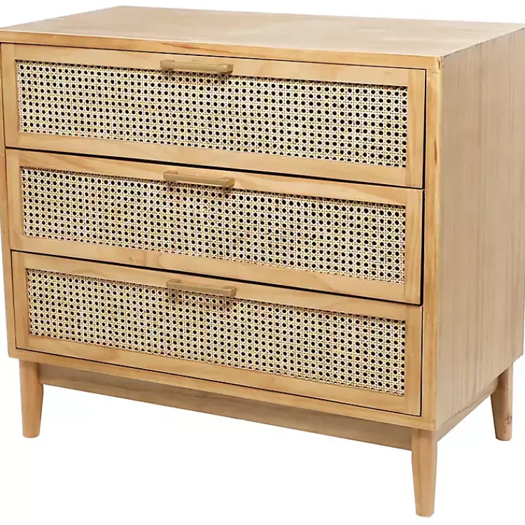 Dressers & Chests-Kirklands Home Natural Wood and Rat 3-Drawer Chest Tan