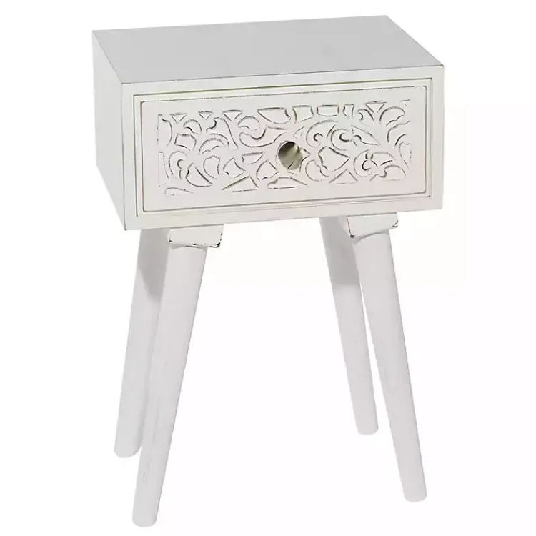Accent & End Tables-Kirklands Home Wood Carved Drawer Accent Table White