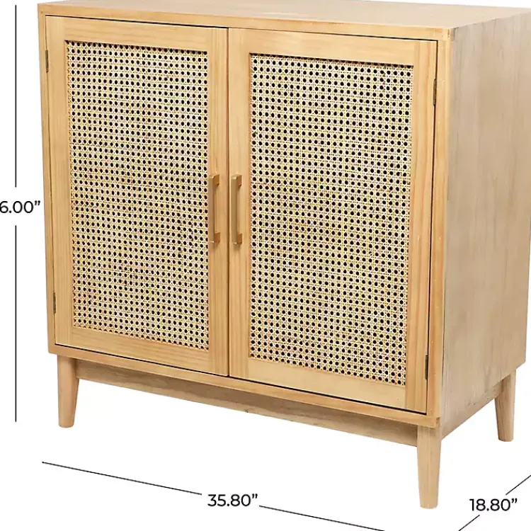Cabinets & Sideboards-Kirklands Home Natural Wood and Rat 2-Door Storage Cabinet Tan