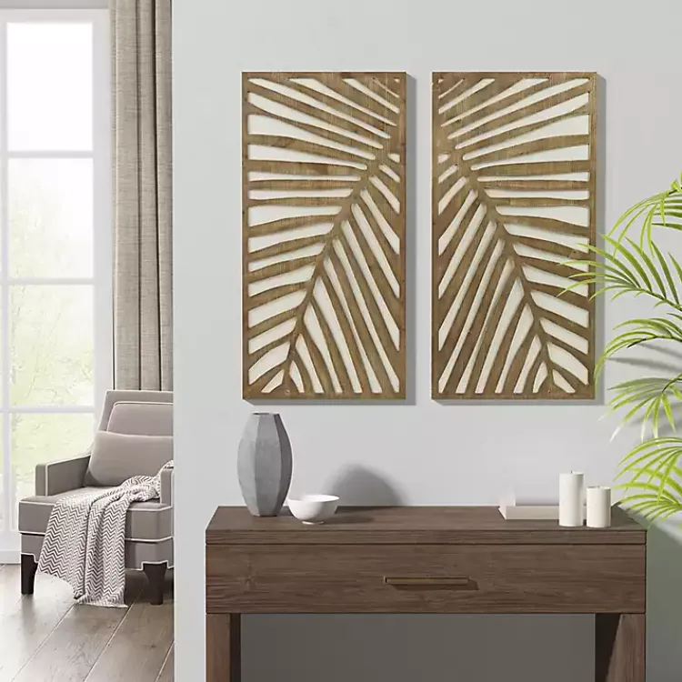 Wall Plaques-Kirklands Home Brown Wood Birch Palms Wall Plaques, Set of 2