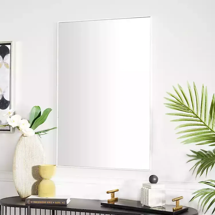 Framed Mirrors-Kirklands Home White Wood Rectangular Wall Mirror, 24x36 in.