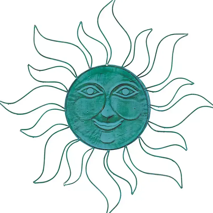 Wall Plaques-Kirklands Home Teal Metal Sun Face Wall Plaque Blue
