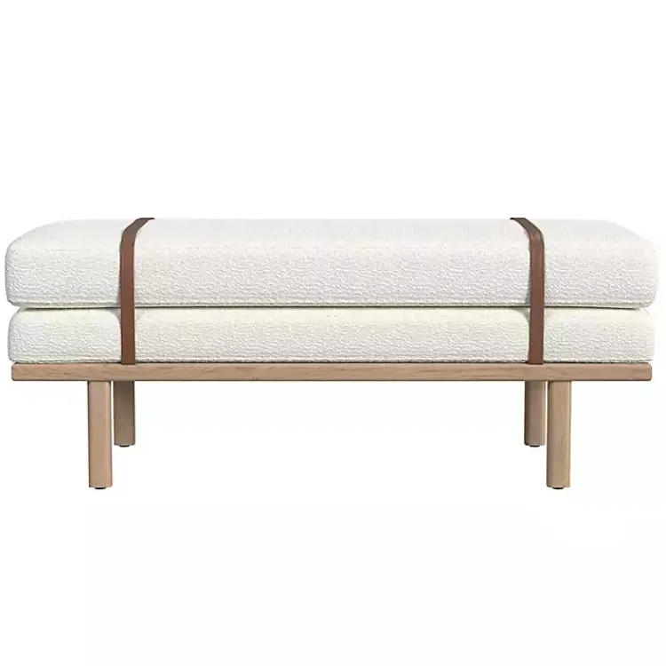 Entryway Furniture-Kirklands Home Cream Boucle Brown Faux Leather Bench White