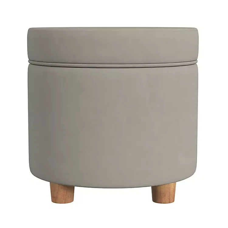 Benches & Ottomans-Kirklands Home Fawn Round Velvet Storage Ottoman Gray