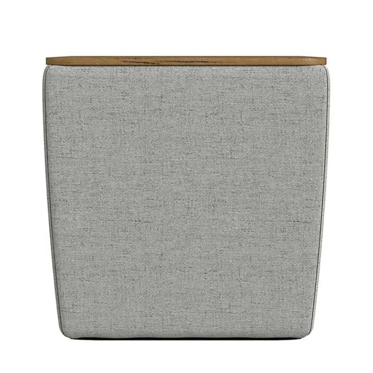 Benches & Ottomans-Kirklands Home Upholstered Storage Ottoman with Wood Lid Gray