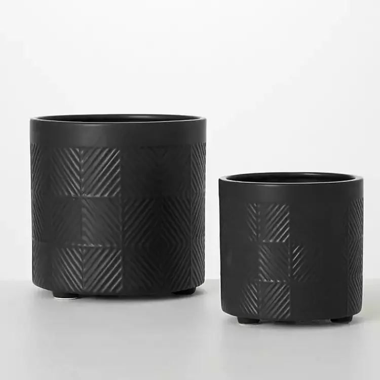 Planters-Kirklands Home Onyx Textured Ceramic Footed Planters, Set of 2 Black