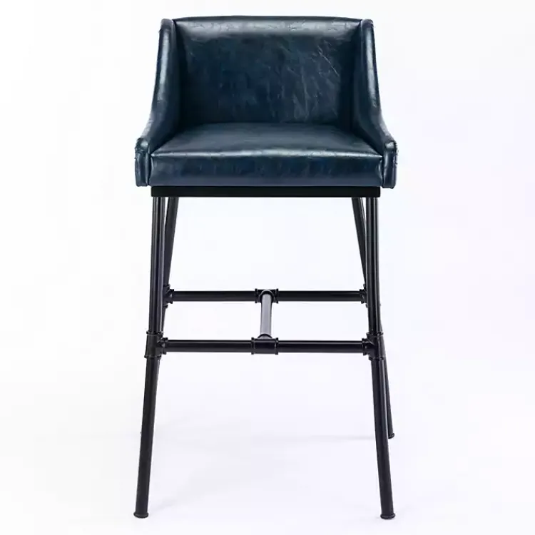 Bar Stools & Counter Height Stools-Kirklands Home Midnight Faux Leather Parlor Bar Stool Blue