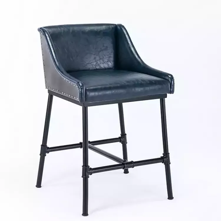 Bar Stools & Counter Height Stools-Kirklands Home Midnight Faux Leather Parlor Bar Stool Blue