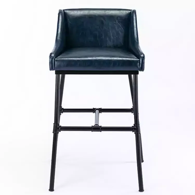Bar Stools & Counter Height Stools-Kirklands Home Midnight Faux Leather Parlor Bar Stool Blue