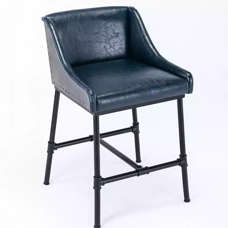Bar Stools & Counter Height Stools-Kirklands Home Midnight Faux Leather Parlor Bar Stool Blue