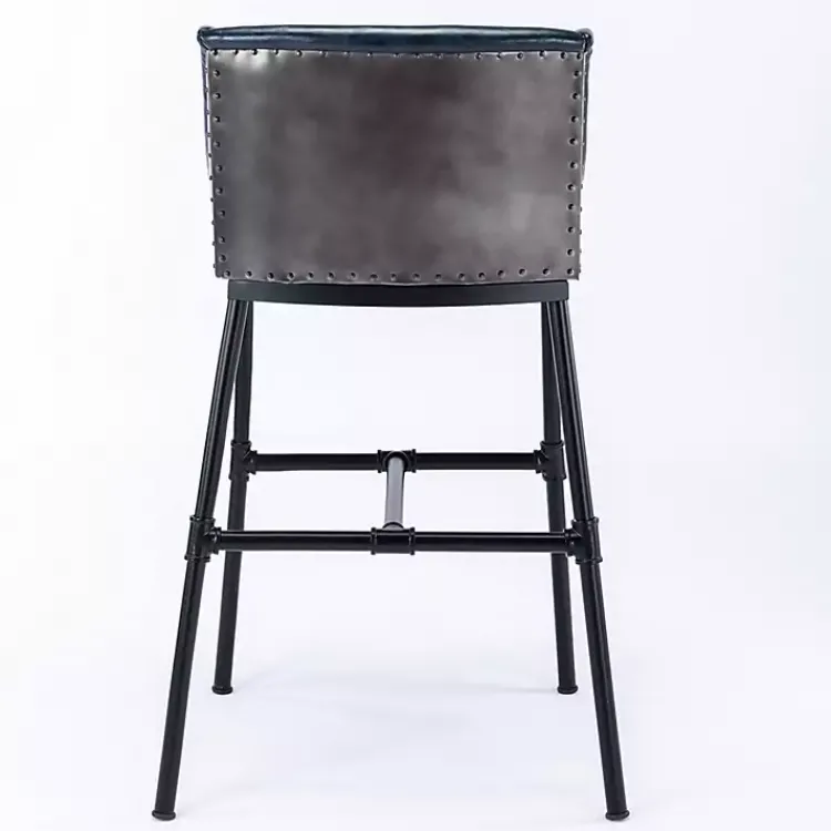 Bar Stools & Counter Height Stools-Kirklands Home Midnight Faux Leather Parlor Bar Stool Blue