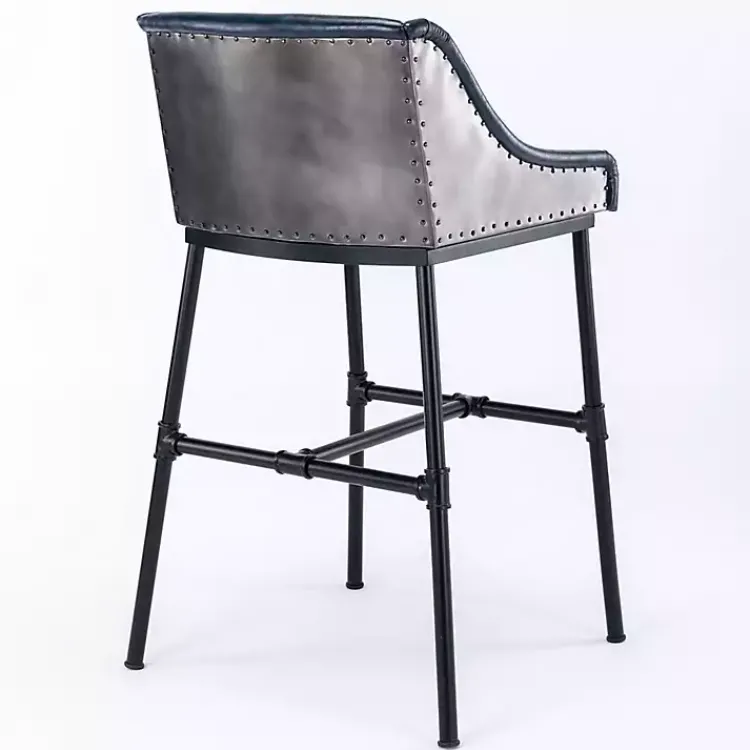 Bar Stools & Counter Height Stools-Kirklands Home Midnight Faux Leather Parlor Bar Stool Blue