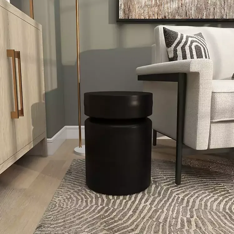 Accent & End Tables-Kirklands Home Metal Round Drum Accent Table Black
