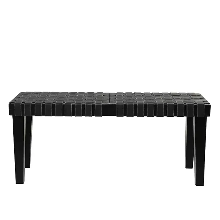 Entryway Furniture-Kirklands Home Woven Faux Leather Bench Black