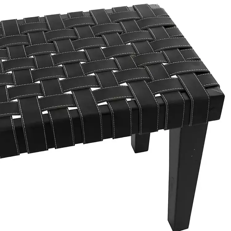 Entryway Furniture-Kirklands Home Woven Faux Leather Bench Black