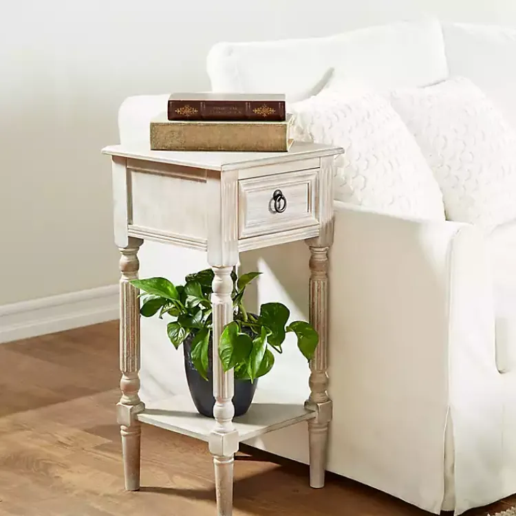 Accent & End Tables-Kirklands Home Whitewash Distressed Wood Accent Table Brown