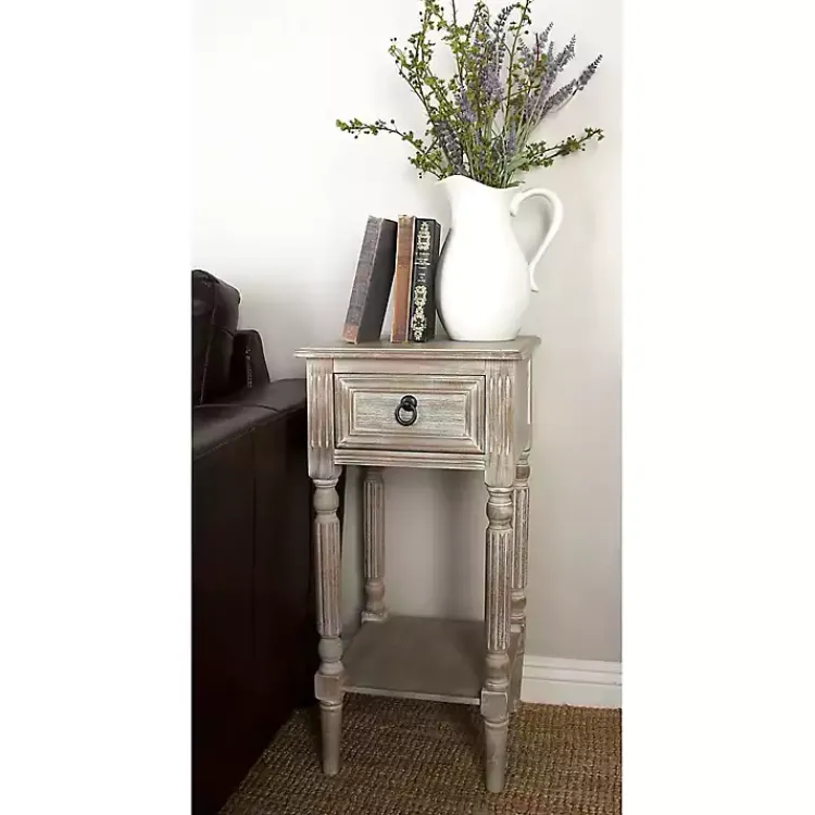 Accent & End Tables-Kirklands Home Whitewash Distressed Wood Accent Table Brown