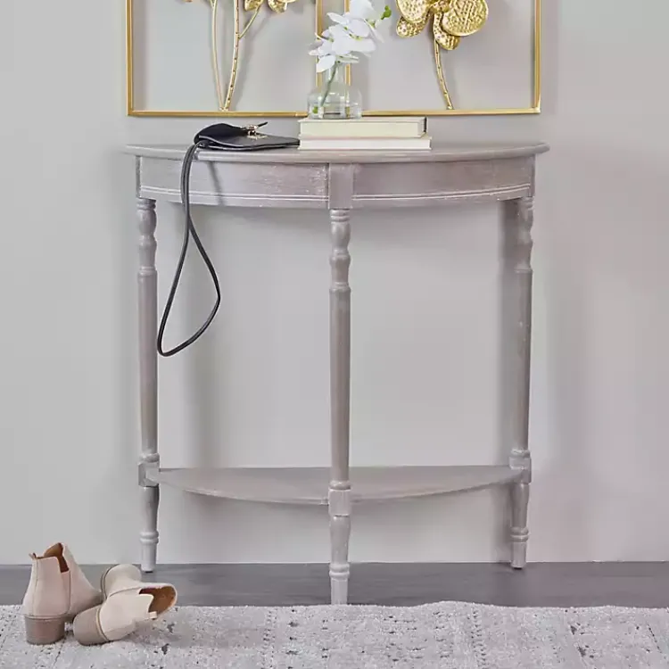 Entryway Furniture-Kirklands Home Whitewashed Wood Half Moon Console Table Brown