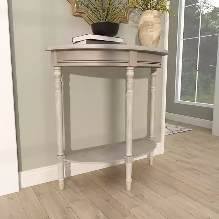 Entryway Furniture-Kirklands Home Whitewashed Wood Half Moon Console Table Brown