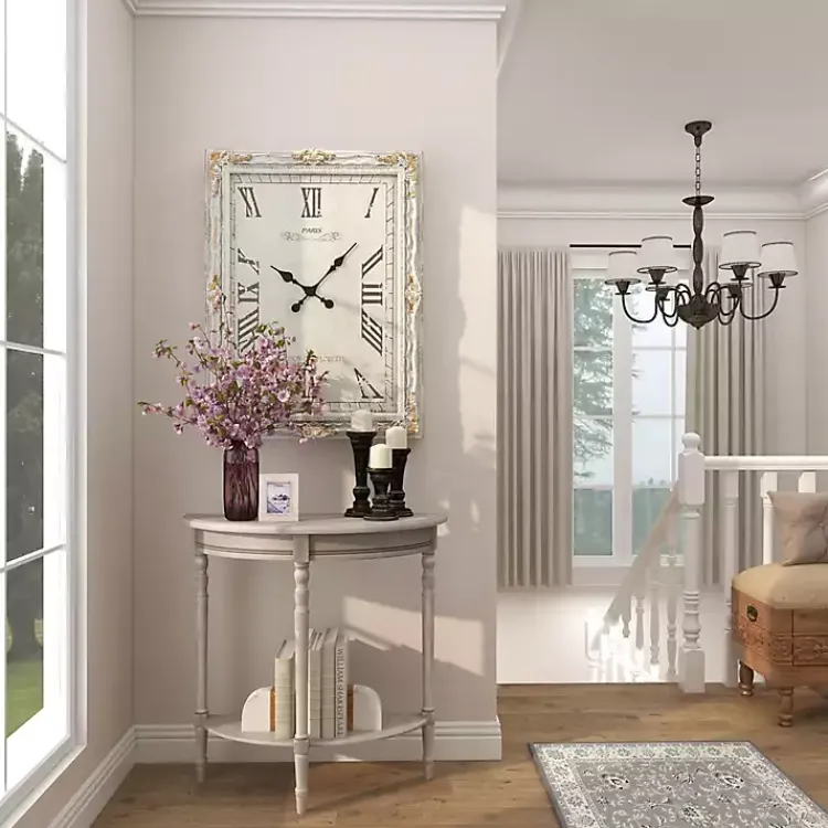 Entryway Furniture-Kirklands Home Whitewashed Wood Half Moon Console Table Brown