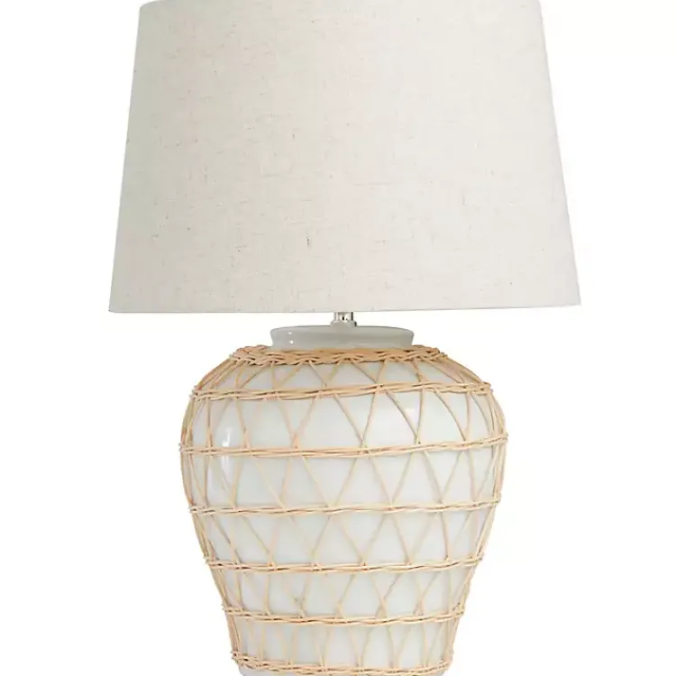 Table Lamps-Kirklands Home Ceramic and Jute Woven Table Lamp White