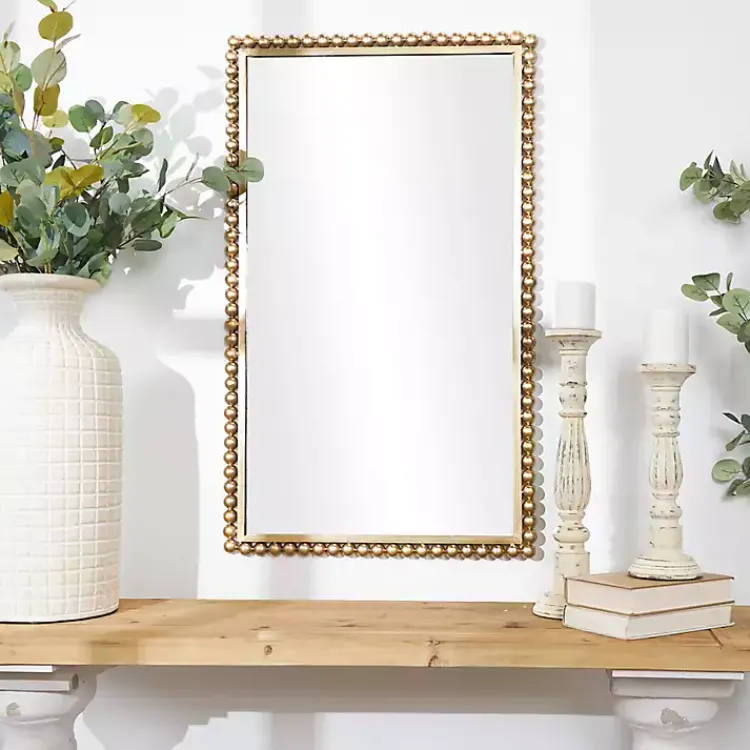 Decorative Mirrors-Kirklands Home Gold Metal Beaded Frame Wall Mirror