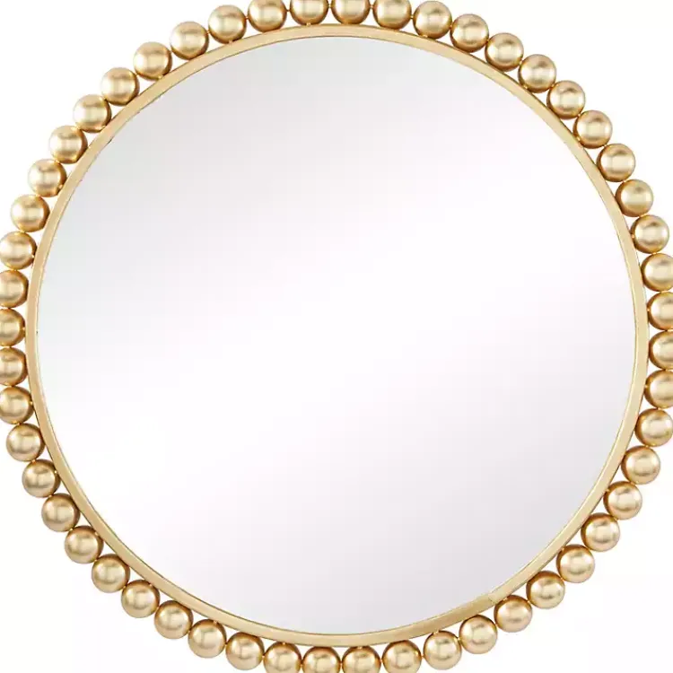 Decorative Mirrors-Kirklands Home Gold Metal Round Beaded Frame Wall Mirror