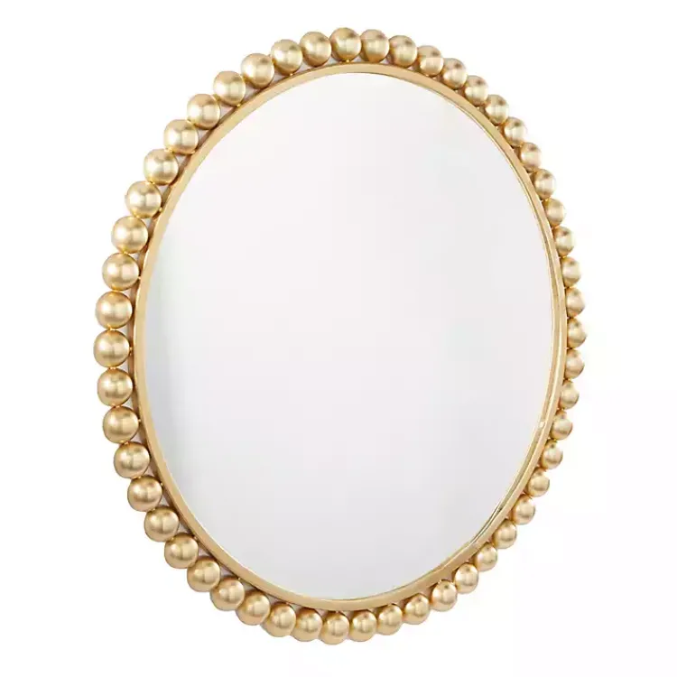 Decorative Mirrors-Kirklands Home Gold Metal Round Beaded Frame Wall Mirror