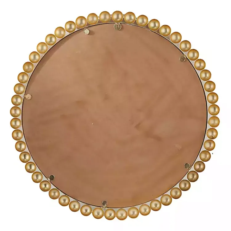 Decorative Mirrors-Kirklands Home Gold Metal Round Beaded Frame Wall Mirror