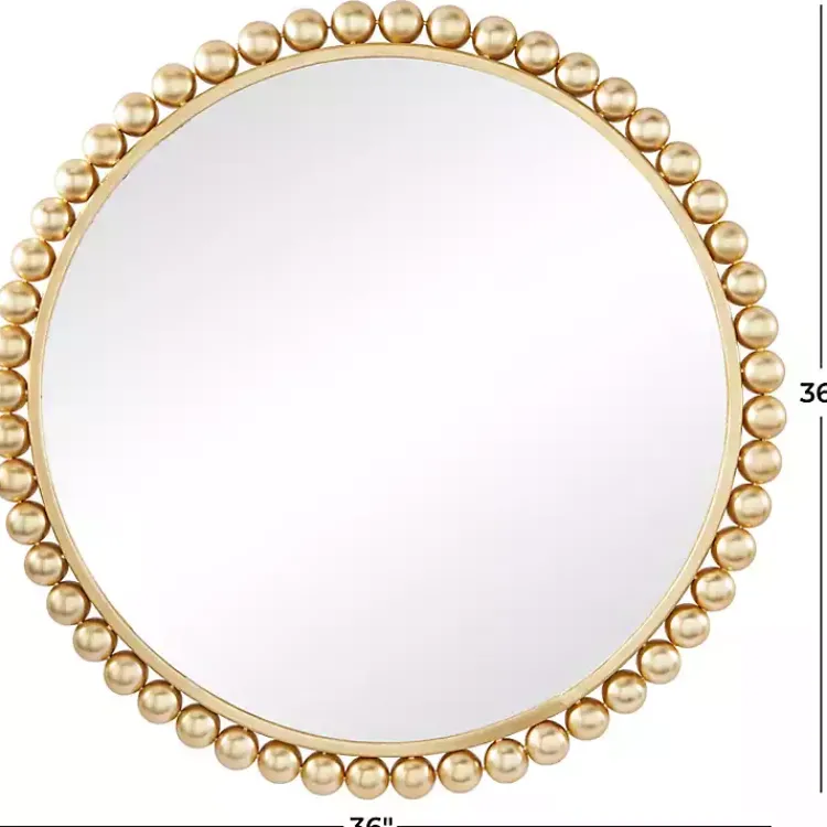 Decorative Mirrors-Kirklands Home Gold Metal Round Beaded Frame Wall Mirror