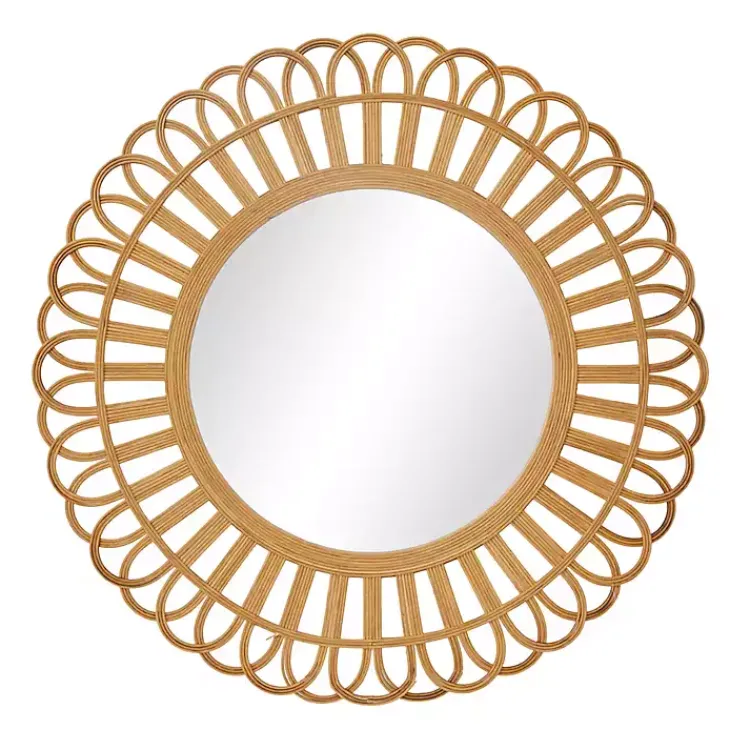 Decorative Mirrors-Kirklands Home Bamboo Round Overlay Floral Frame Wall Mirror