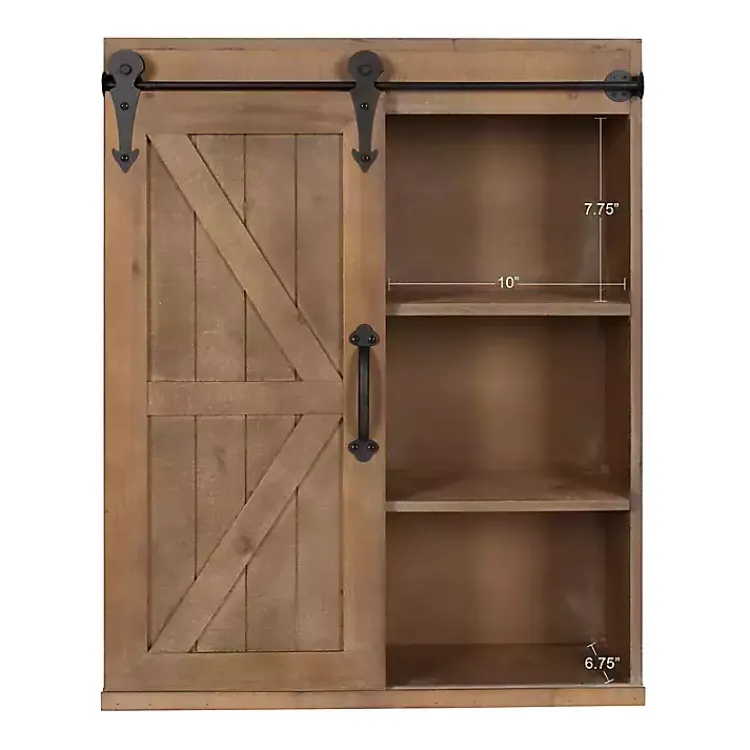 Wall Storage-Kirklands Home Wood Barn Door 5-Shelf Wall Cabinet Brown