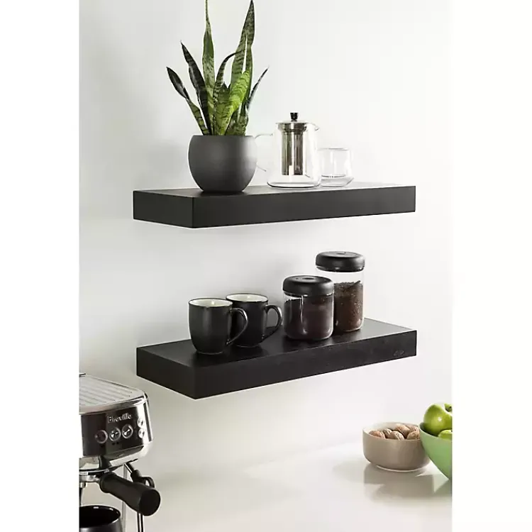 Shelves-Kirklands Home Black Wood 2-pc. Floating Shelves, 24 in.