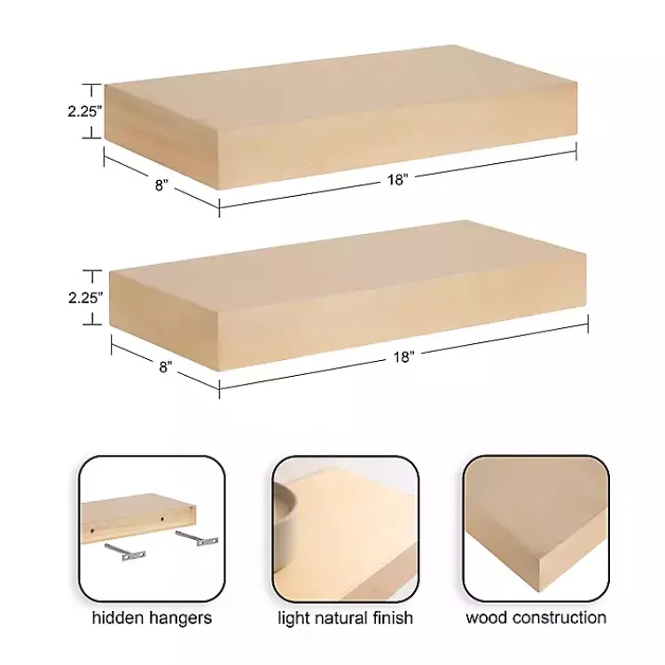 Shelves-Kirklands Home Natural Wood 2-pc. Floating Shelves, 18 in.