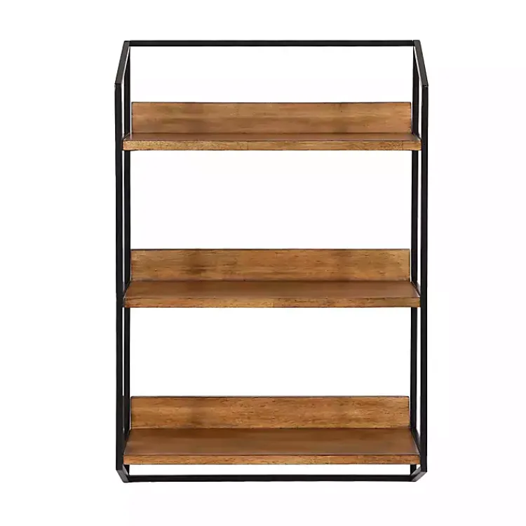 Shelves-Kirklands Home Black Metal & Rustic Wood Tiered Wall Shelf